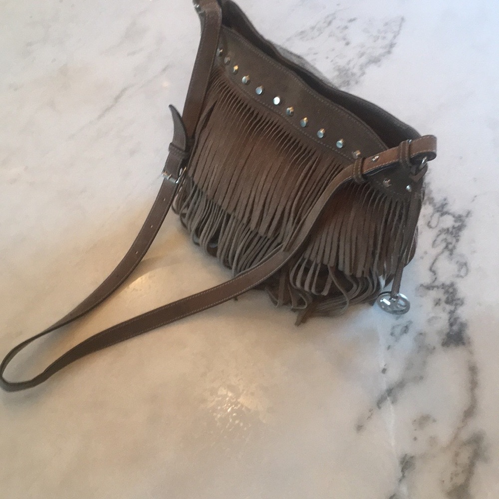 Michael Kors taupe suede fringe bag